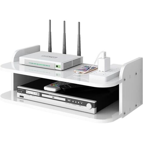 Boîte de rangement murale pour routeur TV multimédia pour décodeurs de câbles, routeurs, télécommandes, consoles de jeux et composants TV，2pcs-blanc (1/5)