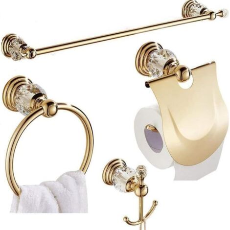 Ensemble de Porte-Serviettes en Cristal 24 Pouces, Quincaillerie Dorée en Acier Inoxydable pour Salle de Bain (1/5)