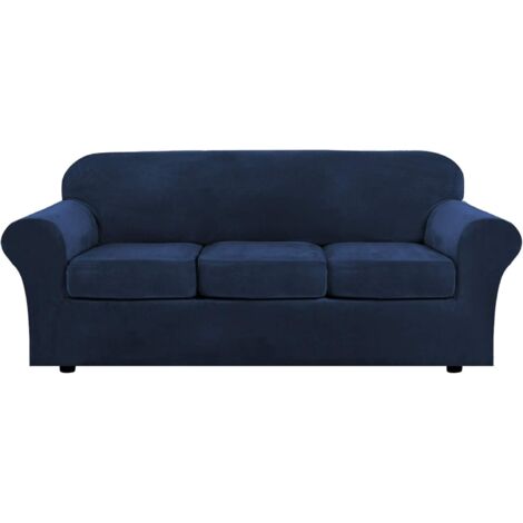 Housses de canapé modernes en velours peluche 4 pièces housse de canapé housses de canapé en velours épais de luxe pour canapé 3 coussins, lavable en machine (canapé, bleu foncé) (1/5)