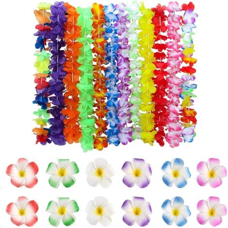 Lot de 24 Colliers Hawaïens, Fleurs Tropicales, Décorations de Fête pour Plage et Été (1/5)