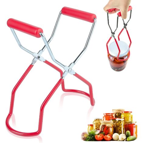 Pinces de Bocal, Lève-bocaux, Clip Anti-Brûlure, Pince À Bocal, Pinces de Levage de Verre Lève-Bocal en Acier Inoxydable avec Poignée pour une Prise sûre pour Bocaux à Conserves (Rouge) (1/5)
