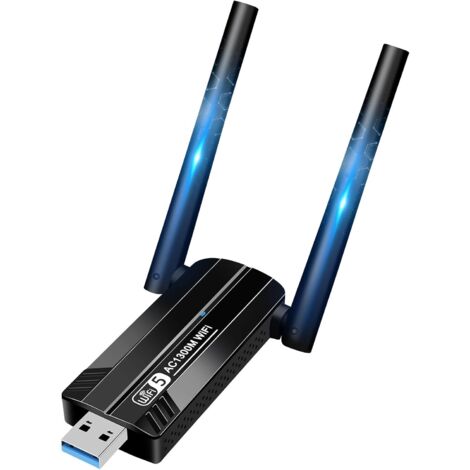 Clé WiFi Puissante AC1300 Mbps, Cle WiFi USB 3.0 Double Bande, 2.4G/5.8GHz Adaptateurs USB Clé WiFi pour PC/Laptop/Desktop/Tablet, Compatible avec Windows 11/10/8/7/Vista/XP, Mac OS 10.9-10.15 (1/5)