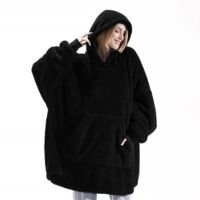 Sweat Plaid a Capuche Adulte Plaid Polaire avec Manche Femme Homme Couverture à Capuche avec Manche Poches Portables, Plaid Pull Couverture Canape TV Hiver, 95x85 cm Noir