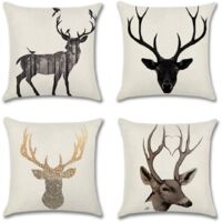 Lot de 4 housses de coussin décoratives cerf, housses de coussin en lin polyester, housse de coussin, taie d'oreiller pour canapé, voiture, chambre à coucher, décoration d'intérieur (45 x 45 cm)