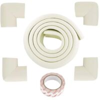 Protection de bord avec protection 4 coins Sécurité bébé en mousse Protection de bord de table pour les coins de tables et de meubles (blanc, 2m)