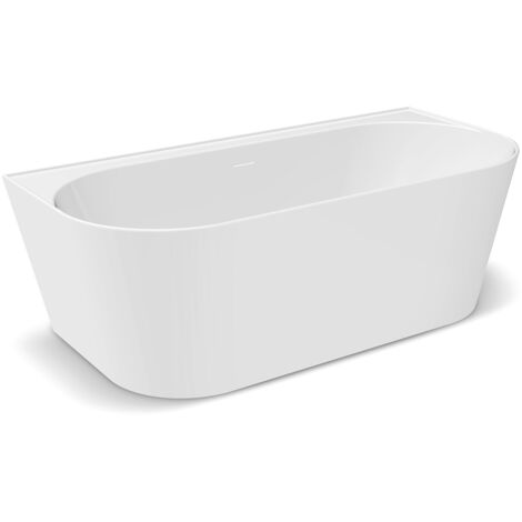 Baignoire – Baignoire murale Emma 2.0 – 1600x750x575 mm – Blanc brillant – Design minimaliste – Haute qualité - avec clic-clac doré (1/5)