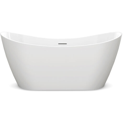 Baignoire - Baignoire Autoportante SMILE DM972-1600T - 1600x780x740 mm - Blanc Brillant - Élégante et Durable - avec Bonde Click-Clack Blanc tapis