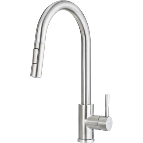 Deante Robinet de cuisine Lima - Extractible - Acier inoxydable brossé - Pratique et moderne (1/5)