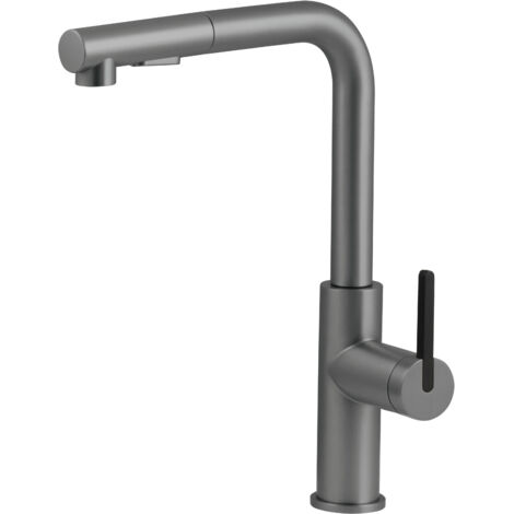Deante Robinet de cuisine Momi - Titanium - Design moderne - Économie d'eau - Douchette extractible
