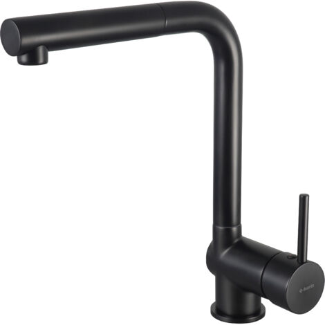 Deante Robinet de cuisine Aster - Noir mat - Design moderne - Bec extractible et pratique (1/4)