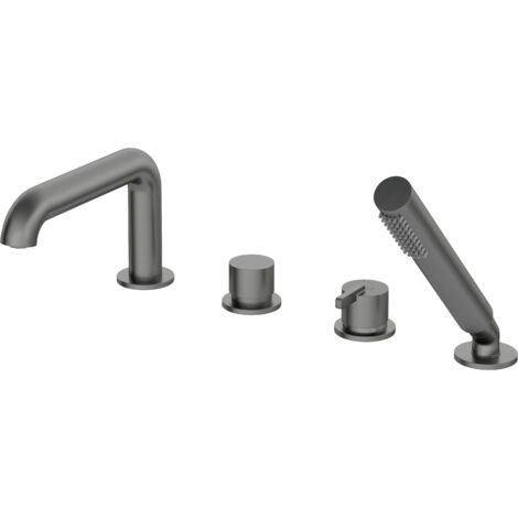 Deante Robinet de baignoire 4 trous - Titanium - Design courbé - Anti-calcaire et facile à nettoyer (1/2)
