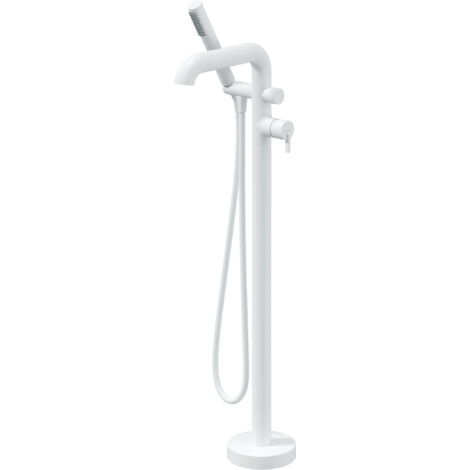 Deante Robinet de baignoire sur pied Sila - Blanc mat - Design moderne - Douche pluie anti-torsion (1/5)