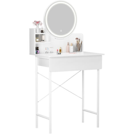 Coiffeuse avec miroir, 1 tiroir, 2 étagères, sans tabouret, 60 x 40 x 126 cm, blanc.