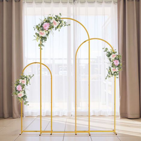 Arche décorative, support de fleurs en fer forgé, support de décoration de fond, 3 supports (différentes tailles), doré. (1/5)