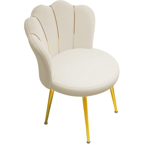 Fauteuil Coiffeuse Dossier Pétale Rose - Chaise Relax Velours Avec Pieds Or, Siège Maquillage Salon Chambre