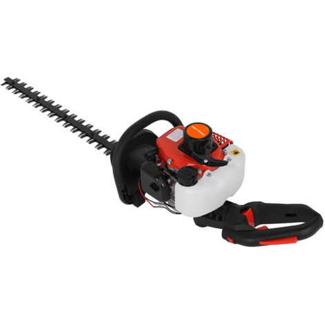 Taille-haie, moteur à essence deux temps, 26 cm3, lames double face, largeur de coupe 600 mm, puissance 740 watts.