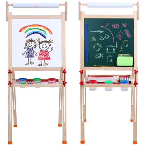 FIANAO - Chevalet Enfant - Table à dessin double face (une face noire, une face blanche), hauteur réglable, avec plateau rouge et pinces, 48 ​​cm de long x 46 cm de large x 110 cm de haut (1/5)