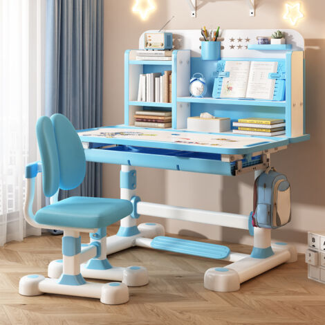 FIANAO - Bureau enfant - Ensemble table et chaise pour enfants - hauteur réglable pour aider à corriger la posture - 117×110×50 cm - bleu. (1/5)