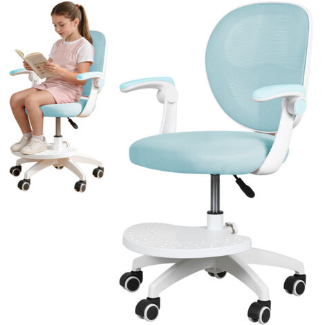 FIANAO - Chaise d'étude pour enfants - Design ergonomique - accoudoirs réglables - Coussin de siège en forme de selle - repose-pieds - hauteur d'assise réglable, rotation à 360 degrés, Bleu clair (1/5)