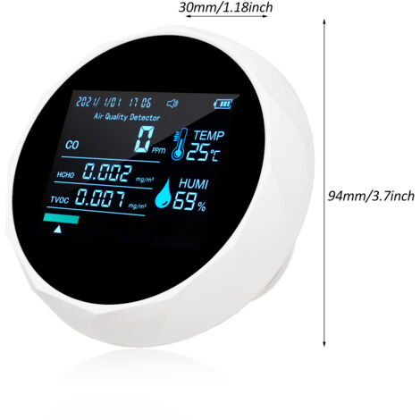 Eosnow 2CO16TB 6 in 1 Multifunktionaler Luftqualitätsmonitor, tragbarer Formaldehyd -Detektor -Profi -Tester für Innenräume - Datum Uhrzeit, CO, TVOC, HCHO, Luftfeuchtigkeit und Temperaturanalysator,  (1/5)