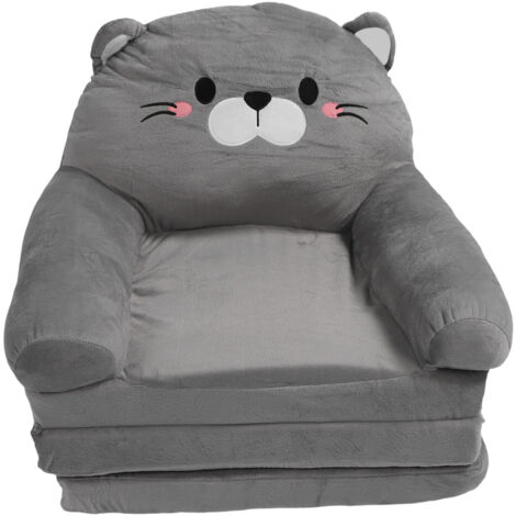 Eosnow Kids Couch Kleinkindstuhl Plüsch niedliche Katze aus dem Boden Sitzplatz Kissen Armlehnen -Sofa Bett zum Nickerchen schlafende Lesung grau 3 Schicht (1/5)