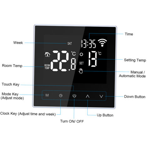 Eosnow Wi-Fi Termostato Intelligente Regolatore di Temperatura Digitale Controllo APP Circolazione Settimanale Riscaldamento a Pavimento Elettrico Programmabile con Ampio Schermo LCD per Casa Scuola U (1/5)