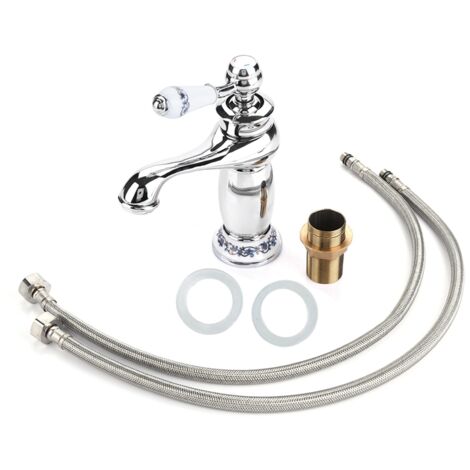 Eosnow Miscelatore monocomando con motivo floreale, rubinetto acqua calda/fredda per lavabo, lavabo (cromato) (1/5)
