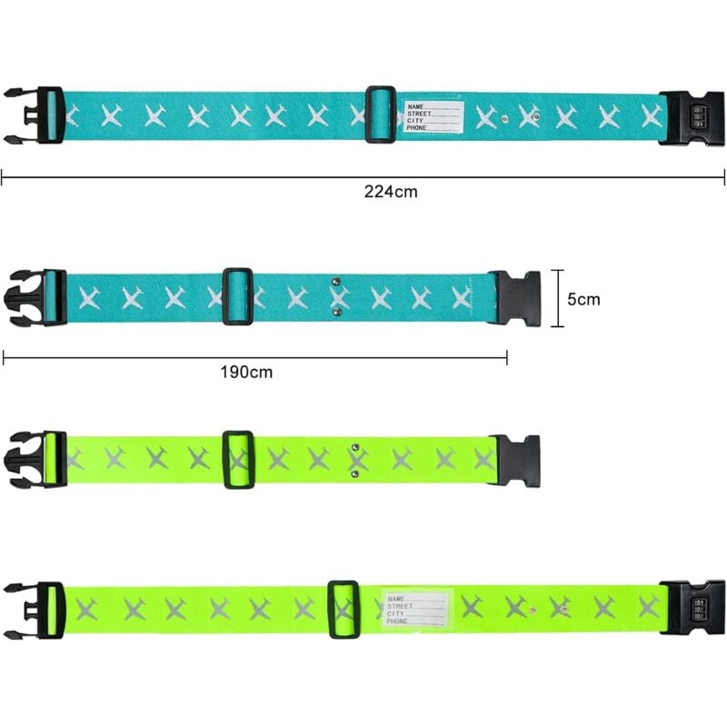 Sangles De Valise 4 Pack, Sangles De Valise Verrouillables Robustes, Sangles De Valise Réglables Avec Serrure, Sangle De Sac Personnalisée, Identifiant De Valise, Ceinture De Voyage (Uni