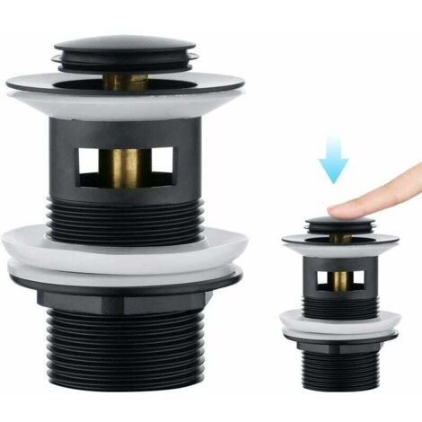 Coavas – Bonde de lavabo sans trop-plein – Mécanisme pop-up clic clac – Raccord universel 1 ¼' – Finition laiton noir mat