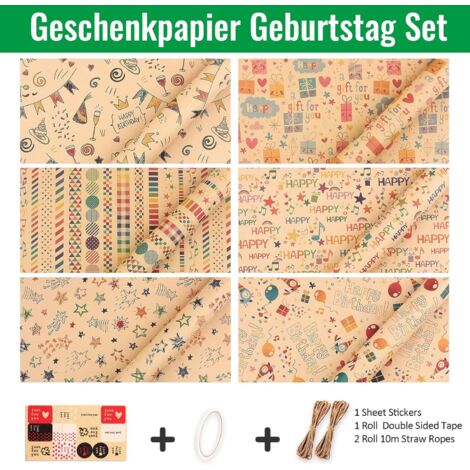 PAPIER CADEAU,O--Papier'emballage A5 en tissu imprimé multicolore rétro