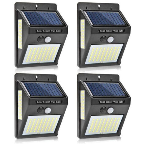 Lampes solaires pour extérieur avec détecteur de mouvement, 4 Pack 100LED Lumière Solaire IP65 Etanche 1200mAh Projecteur Extérieur, Éclairage Mural de Sécurité sans Fil pour Jardin (1/5)