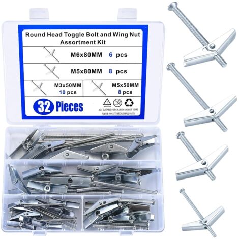 Coavas – Pack de 32 chevilles à ressort M3/M5/M6 – Acier au carbone galvanisé – Installation rapide pour cloisons sèches – Ancrage solide