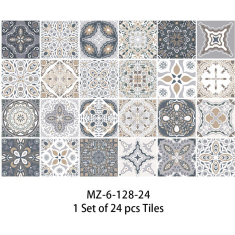 Ahlsen Fliesenaufkleber für Badezimmer und Küche, 24 Stück, 15 x 15 cm, wasserfeste, selbstklebende PVC-Wanddekoration, Azulejos-Mosaik-Zementfliesen (1/5)