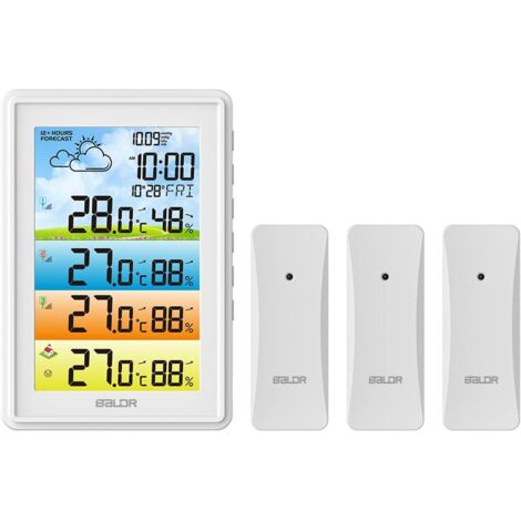 Ahlsen Drahtlose Wetterstation, Thermometer, Hygrometer, 3 Sensoren, Innen- und Außenwetterstation für Zuhause und Garten (weiß) (1/5)