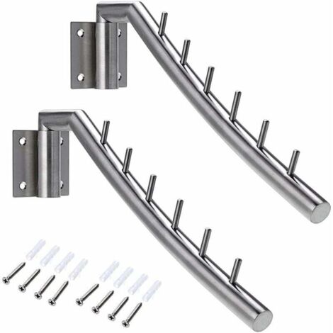 Ahlsen Kleiderhaken/Kleiderhaken, Kleiderhaken, Wandhaken aus Edelstahl, um 180° schwenkbar, maximale Belastung 30 kg, mit 6 Stangen zum Ordnen von Kleidung, Halskette usw. (1/5)