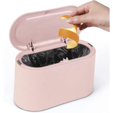 Ahlsen Kleiner Tisch-Mülleimer, Mini-Kunststoff-Mülleimer mit Deckel für Badezimmer, Büro, Schlafzimmer und Auto, Schreibtisch-Aufbewahrung (Rosa) (1/5)