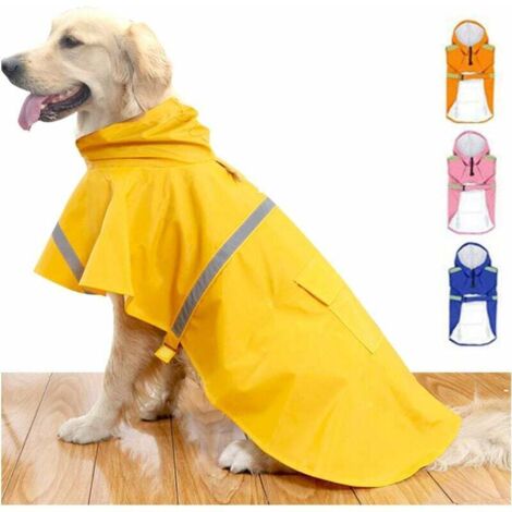 Ahlsen Regenponchojacke, wasserdicht, für große Hunde, mit reflektierender Streifenkapuze, Gelb, XL