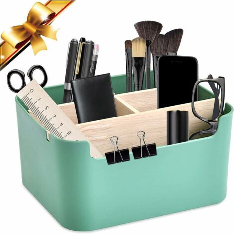 Ahlsen Desktop-Aufbewahrungsbox, 5 Fächer, Holz-Gummi-Fernbedienungsbox, multifunktionale Aufbewahrungsbox, für Fernbedienungen, Büro, Heimbedarf (grün) (1/5)