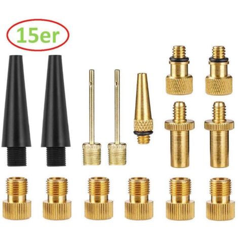 Ahlsen Fahrradpumpenadapter [15 Stück], Fahrradventiladapter, Kugelpumpennadeladapter und konische aufblasbare Düsen, für Fahrradpumpe, Ball, Motorboot (1/5)