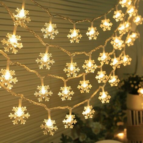 Ahlsen Weihnachtsbeleuchtung, batteriebetrieben, Schneeflocke, 5 m, 50 LEDs mit Fernbedienung, 8 Modi, wasserdichte Innen-/Außen-Lichterkette (warmweiß) (1/5)