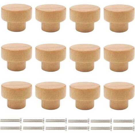 Ahlsen Türknöpfe aus Holz, 12 Stück, Möbelgriffe, Schubladenknäufe aus Holz, runde Knöpfe, Griffe, Schrank-Schubladengriffe, Türgriffe für Möbel, Kommoden (1/5)