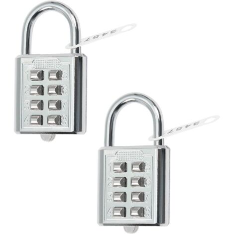 Ahlsen 2er-Pack 35 x 65 mm Vorhängeschloss mit 8-stelliger Zahlenkombination für Fitnessstudio, Schule und Mitarbeiter-Außenspinde, Zaun und Aufbewahrung, silberfarben (1/4)