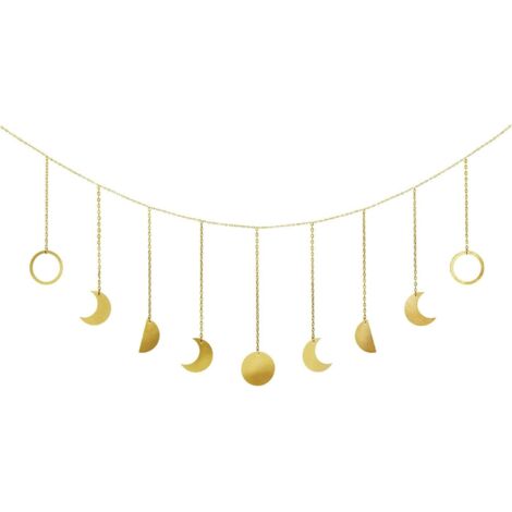 Ahlsen Mondgirlande, Raumdekoration, ästhetische Makramee-Wandbehang, Boho-Dekor, Raumwanddekoration, goldene Mondkette, Wanddekoration, Hochzeit, Wohnung, Geschenke, Ramadan-Dekoration, Gold (1/5)