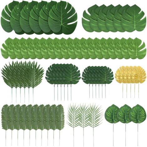 Ahlsen 70 Stück 10 Arten künstlicher Palmenblätter, tropische Blätter, Dekorationen für Dschungel, Strand, Luau-Party-Dekorationen, hawaiianische Party-Dekorationen (1/5)