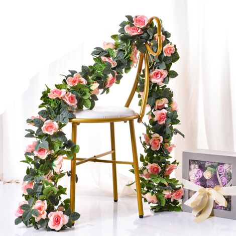 Ahlsen Künstliche Girlande, Rosenranken, künstliche Seidenblumen, Rosen zum Aufhängen, rosafarbene Laubpflanzen für Hochzeitsbogen-Arrangement (2 Stück, rosa) (1/5)