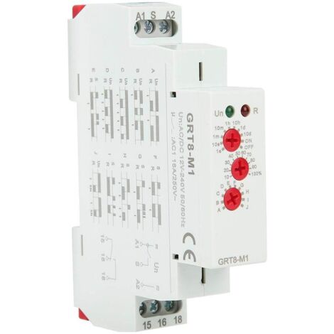 Ahlsen GRT8-M1 Zeitrelais mit 10 Funktionen, 35 mm DIN-Schienenmontage, AC/DC 12 V 240 V, 50–60 Hz (1/5)