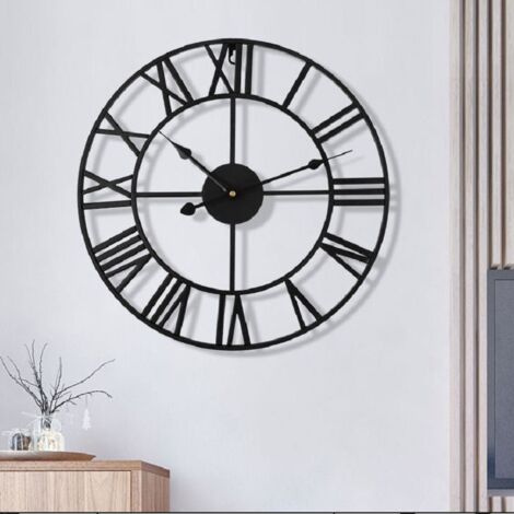 Ahlsen Leise Skelett-Wanduhr, römische Ziffern, 40 cm, große Vintage-Metalluhr für Wohnzimmer, Küche, Café, Hotel, Schlafzimmer, Dekoration (schwarz) (1/5)