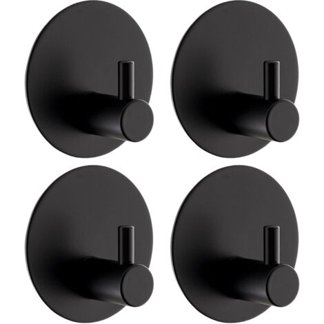 Ahlsen Stück Wandklebehaken, selbstklebender Haken aus 304 Edelstahl, runde Haken, Wandklebehaken mit 3M-Klebepad, Badezimmer-Wandklebehaken (schwarz) (1/4)
