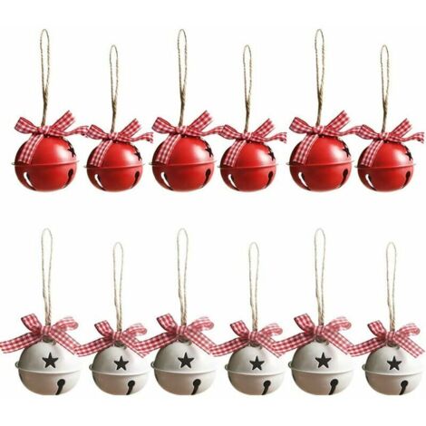 Ahlsen Set mit 12 Metall-Weihnachtsbaumglocken, 5,5 cm Blechglocken, Eisenglocken für Weihnachten/Dekoration, Weiß und Rot, (1/5)