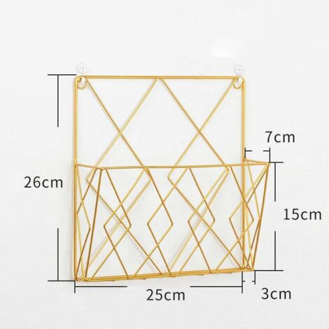 Ahlsen Wandmontierter Zeitschriftenständer, Zeitungsregal, Bücherregal, Aufbewahrungsregal, Metalldraht, Metallkorb, Büro, Wohnzimmer, Schlafzimmer, dekorativer Aktenschrank (Gold) (1/5)